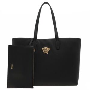 Versace Medusa Tote With Pouch Shoulder Bag Black Leather New